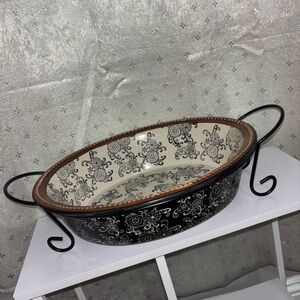 Elegant Black and White Floral Ceramic Serving Dish - Blue Harbor Collection